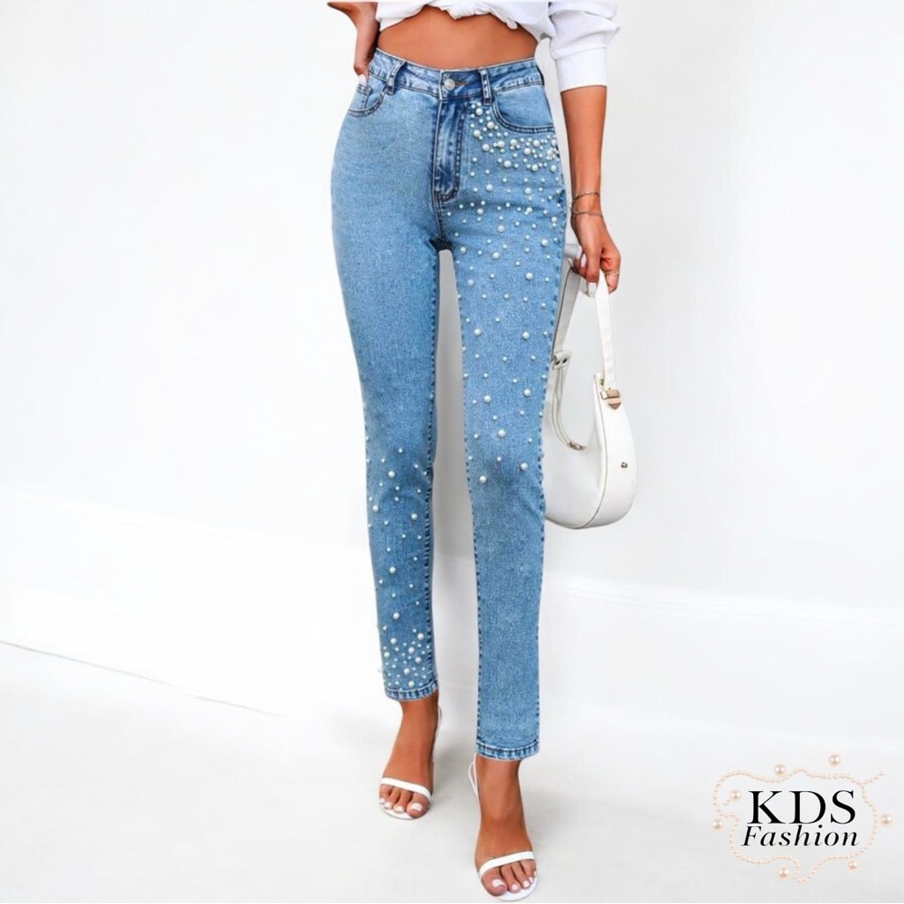 Pearl Embellished Skinny Ankle Jeans Women’s 6 NWT